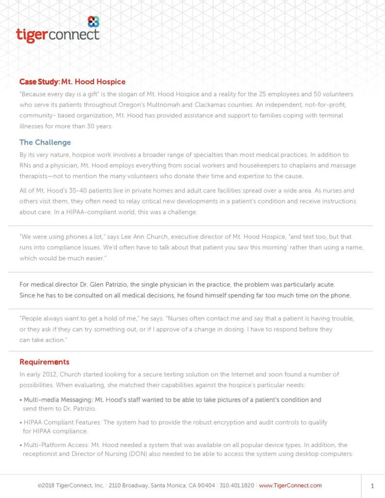 Mt. Hood Hospice Case Study Preview