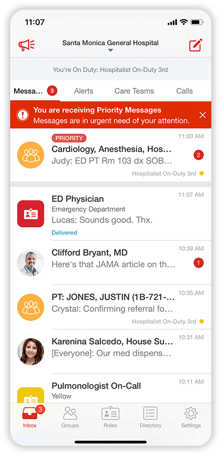 TigerText Essentials Inbox Screen