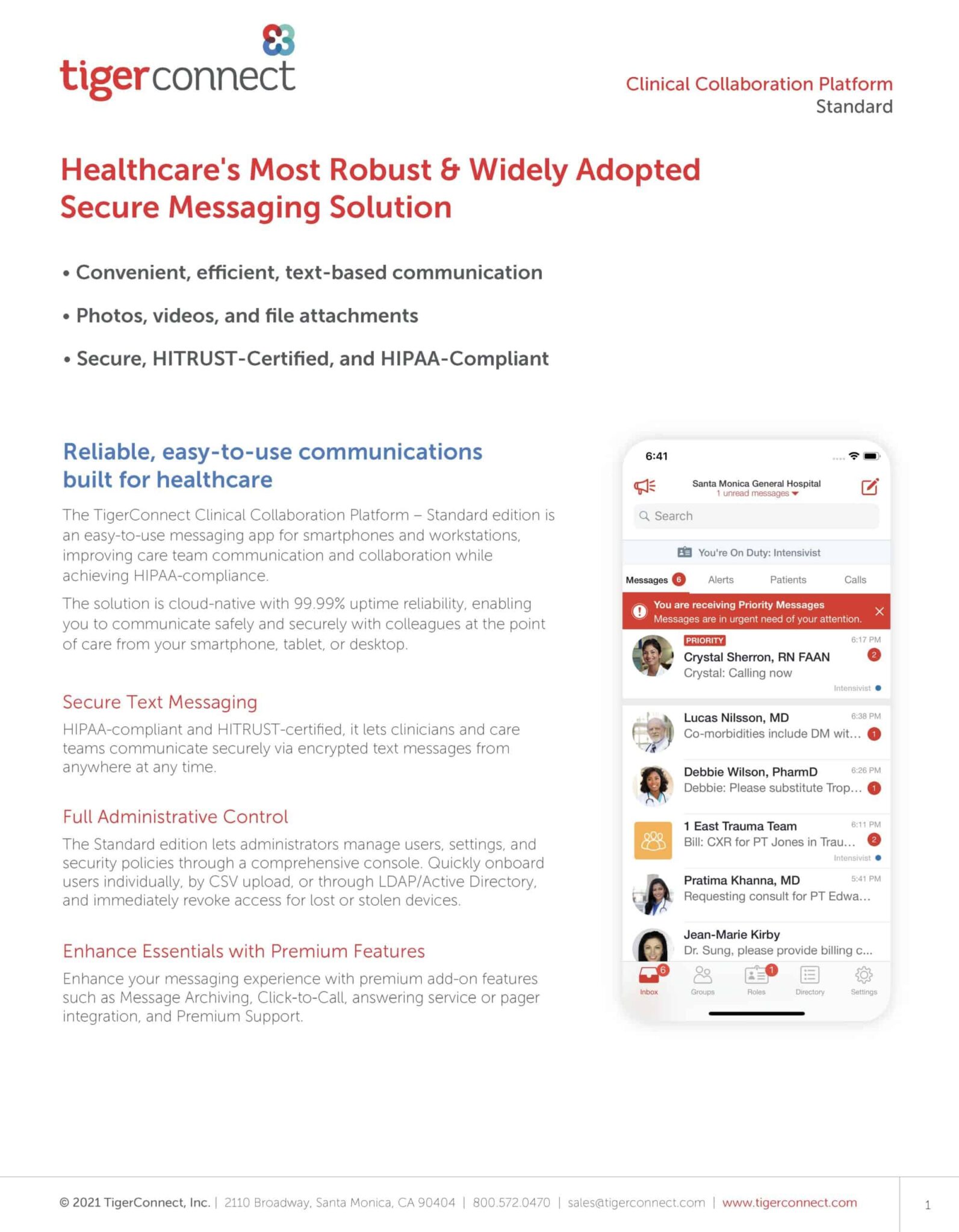 Clinical Collaboration Platform Standard | Datasheet | TigerConnect