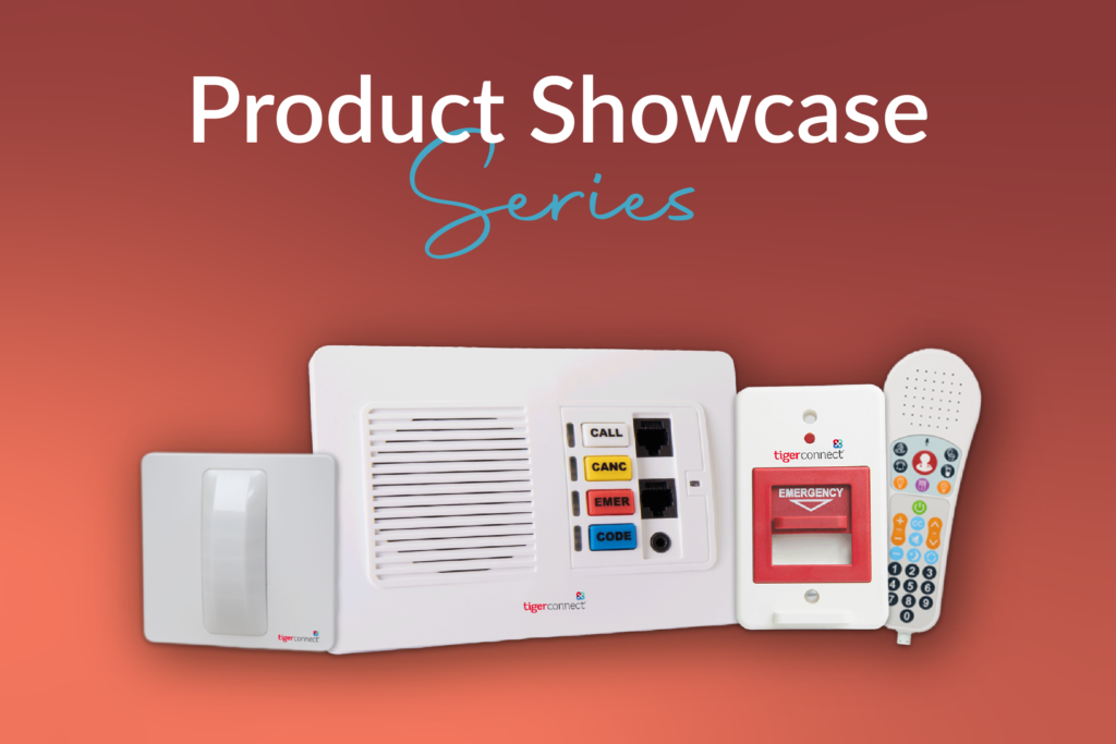Picture of TigerConnect Nurse Call hardware with the words "Product Showcase Series" on top